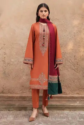 3 Pcs Women's Stitched Cotton Lawn Embroidered Suit