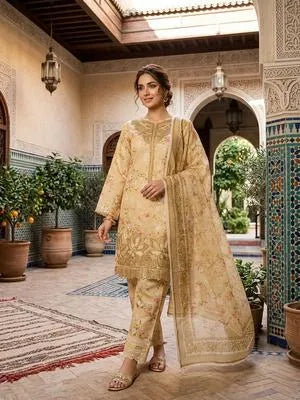 3 Pcs Women's Stitched Cotton Lawn Embroidered Suit