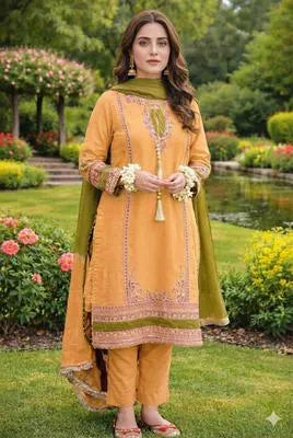 3 Pcs Women's Stitched Cotton Lawn Embroidered Suit