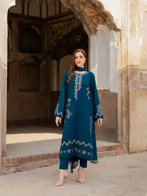 3 Pcs Women's Stitched Cotton Lawn Embroidered Suit