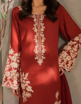3 Pcs Women's Stitched Cotton Lawn Embroidered Suit