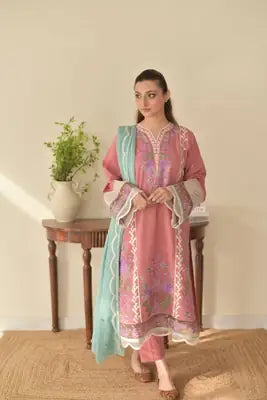 3 Pcs Women's Stitched Cotton Lawn Embroidered Suit