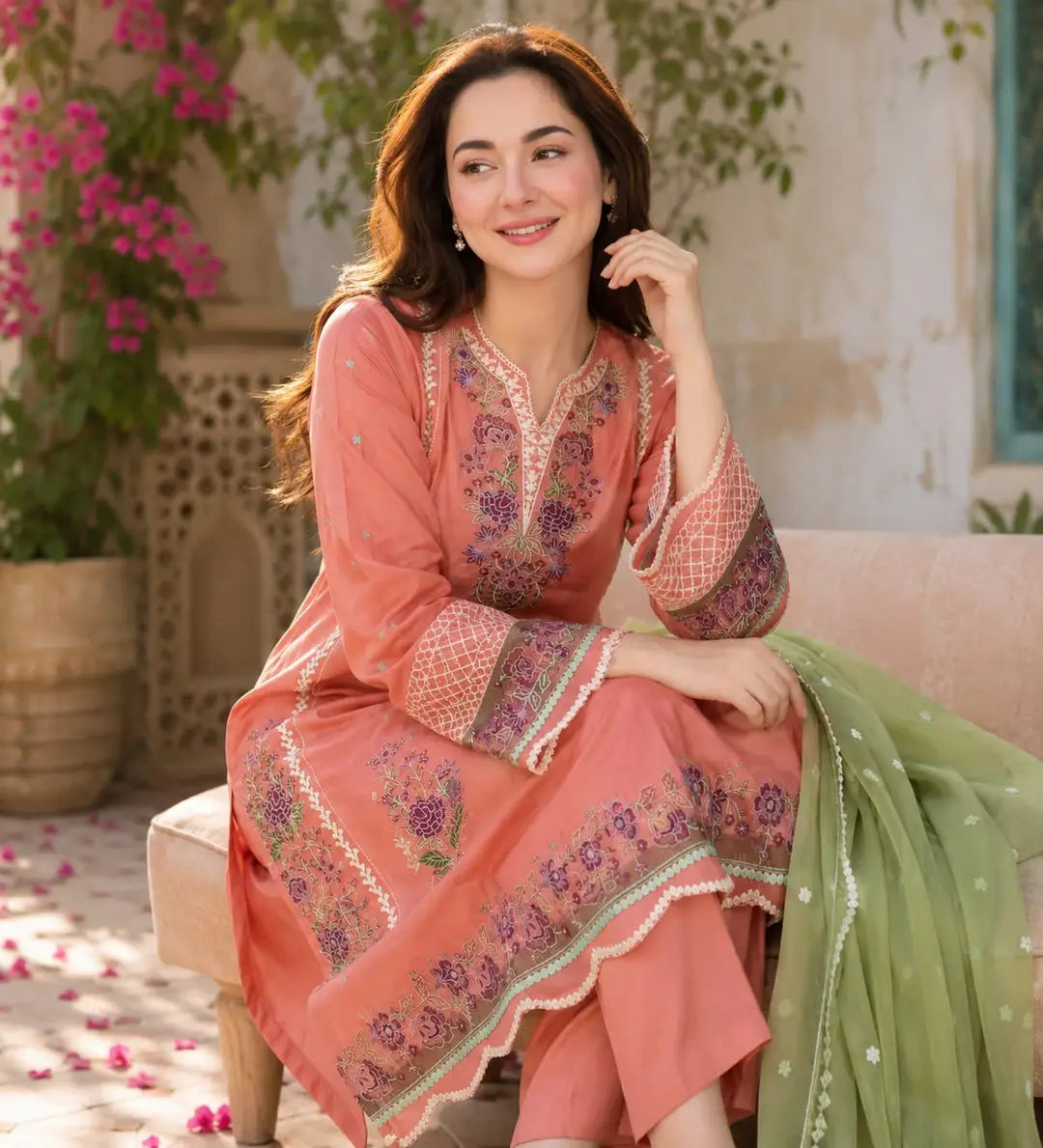 3 Pcs Women's Stitched Cotton Lawn Embroidered Suit