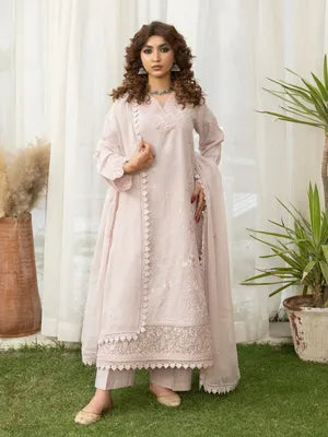 3 Pcs Women's Stitched Cotton Lawn Embroidered Suit
