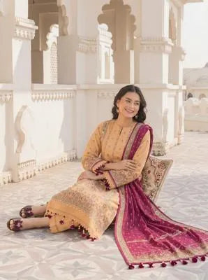 3 Pcs Women's Stitched Cotton Lawn Embroidered Suit