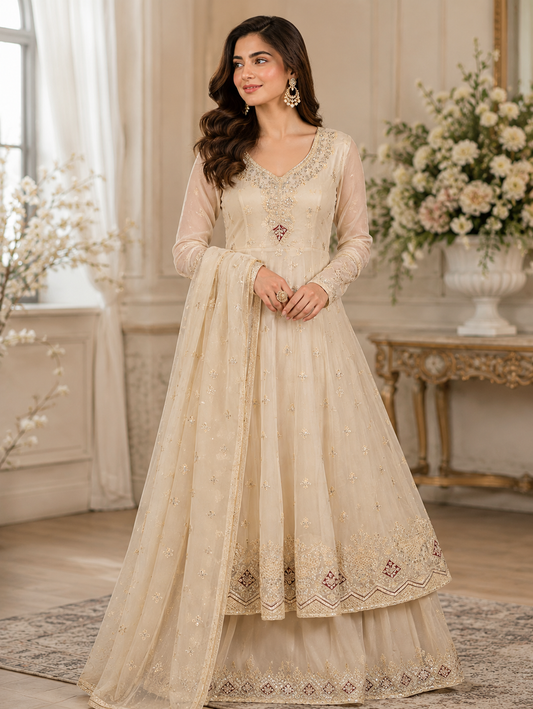 **3-Piece Women’s Short Frock – Stitched Embroidered Suit | Elegant Party Wear | Talha Fashion**